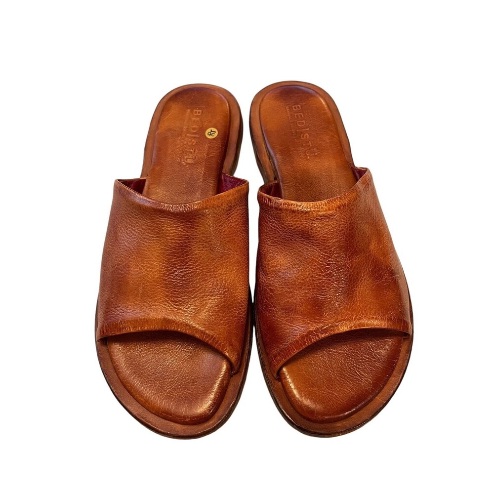 Bed Stu Kate Womens Sz 8.5 Brown Leather Slip On Slides Sandals Shoes